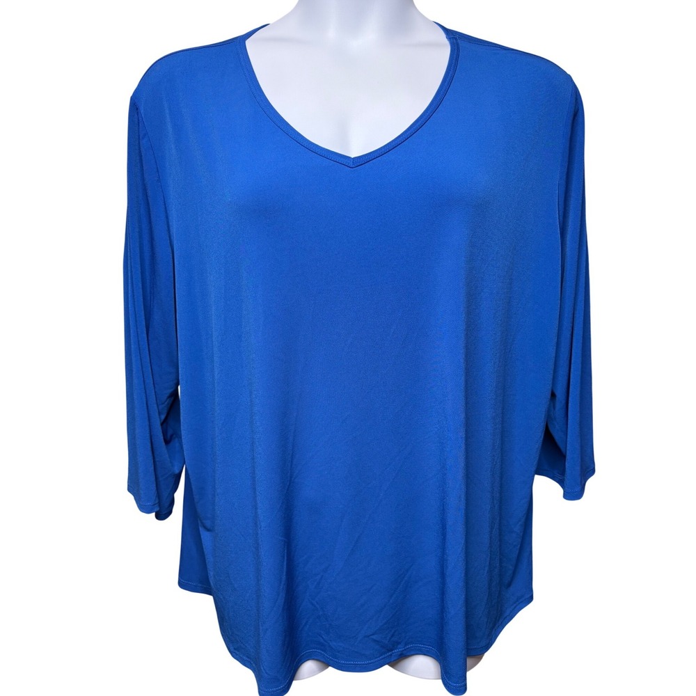 SUSAN GRAVER Womens Blue V-Neck Top 3X Stretch Minimalist Casual Drapey Flowy